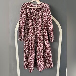Joie Maroon and White Patterned Long Sleeve Dress